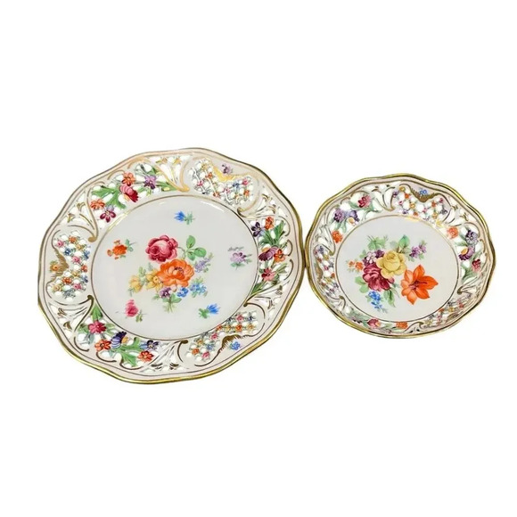 Schumann Bavaria "Chateau" Germany Porcelain Plate and Small Bowl Set Gold Rim - Picture 8 of 10